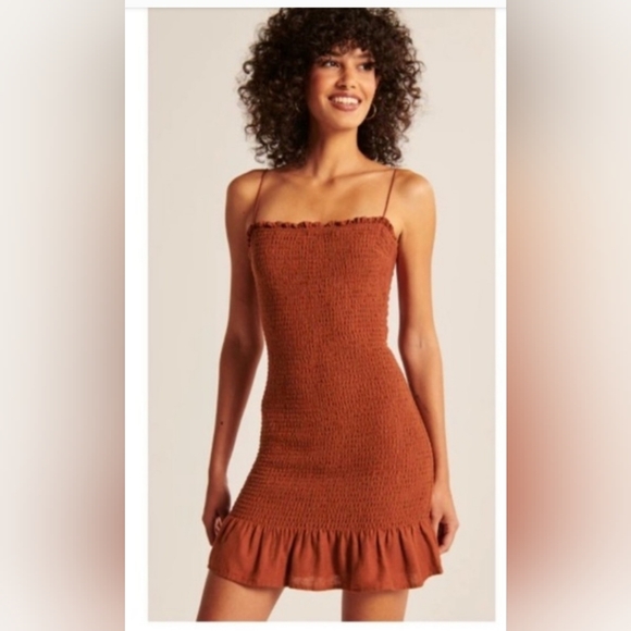 Abercrombie & Fitch Dresses & Skirts - Abercrbie & Fitch Linen Blend Burnt Orange Smocked Mini Dress | Xs Petite